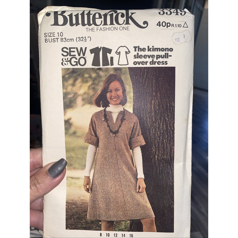 Vintage Butterick Sewing Pattern 3349 Kimono Sleeve Dress Size 10 Uncut Sew & Go